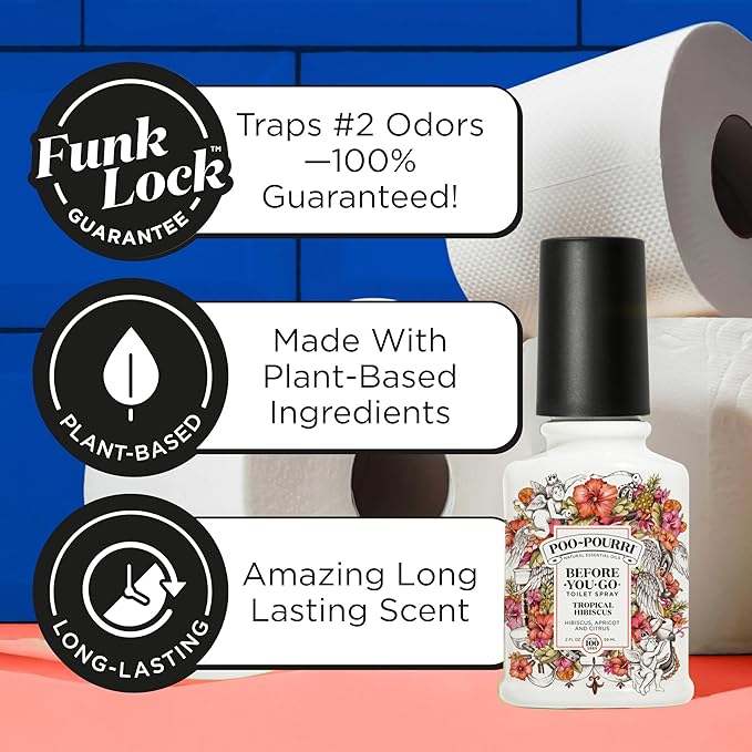 Poo-Pourri Before-You-Go Toilet Spray Refill, Tropical Hibiscus, 16 Fl Oz, Up to 800 Uses, Bathroom Odor Deodorizer with Essential Oils for Home or Work, Hibiscus, Apricot and Citrus Scent