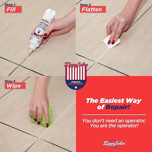 ZippySolve Tile Grout, Repair Kit, Restore & Renew Tile Joints Line, Fast Drying Tile Grout Paint Squeeze Tube for Bathroom Shower Kitchen Floor, Waterproof (8.8 oz, Beige)