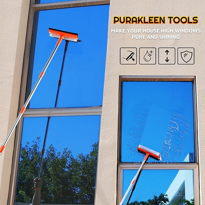 PuraKleen Window Squeegee, 62” Super Long Stainless Steel Pole, Mirror Cleaner Tool, Extendable Squeegee for Window Cleaning Fit High Up Area,Shower Door and Tiles