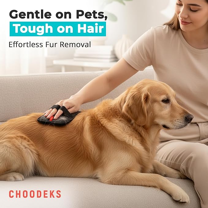 Choodeks Pet Hair Removal Gloves, Black Electrostatic Grooming Tool for Dogs, Cats, Furniture, Car Seats, Clothing, Carpet, Reusable 2-in-1 Design, 2 Pack