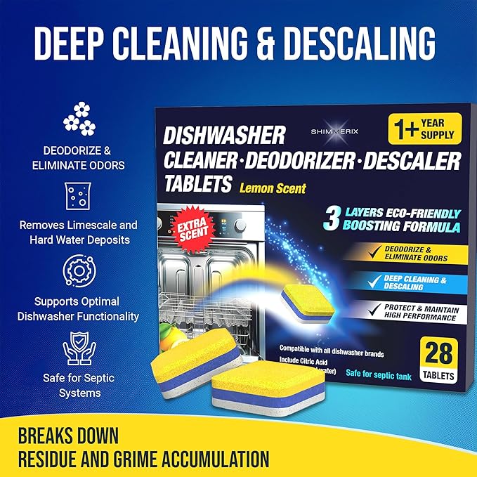 Washing Machine Cleaner Tablets Front Load 28 Pack & Dishwasher Cleaner Deodorizer Descaler Tablets 56 Pack Bundle - 1 Plus Year Supply - Septic Safe Eco Friendly Formula