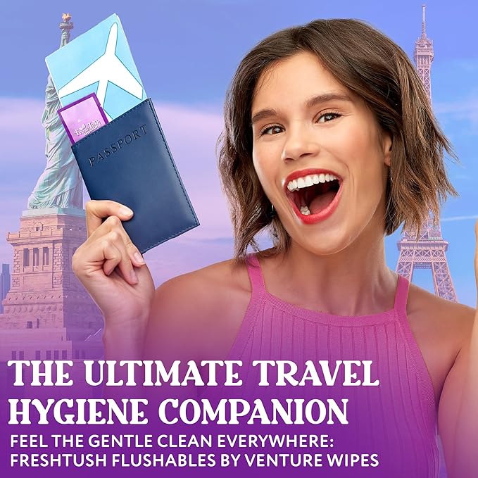 Venture Wipes FreshTush Flushables Unscented - Premium Quality Personal Cleansing Wipes - Gentle on Sensitive Skin - Hygienic & Portable - Ideal for On-The-Go and Daily Use - 30 Count