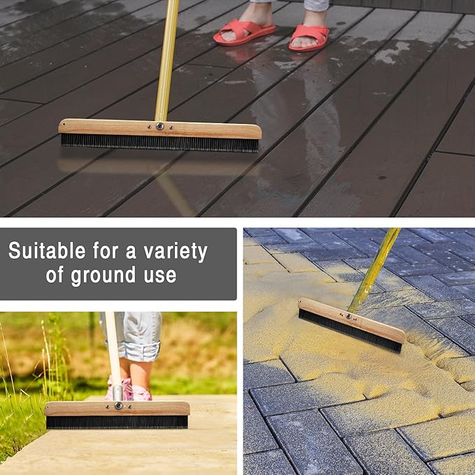 Yiyiring 2 Pack 24 Inch Concrete Broom Finishing Tools Wood Backed, Polypropylene Bristles Brush Push Brooms Without Handle for Concrete Finishes Hard Floors