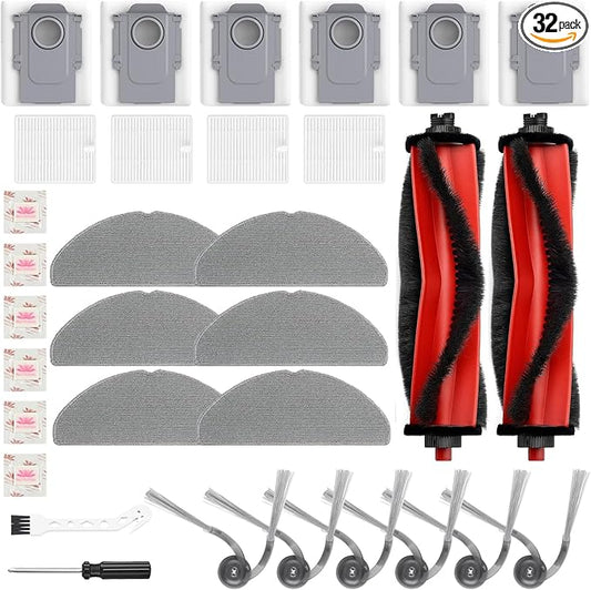 Bpbdzz 32-Piece Accessories Kit for Roborock Q7 M5+/ Q7 M5/ Q7 L5 / Q7 L5+ Robot Vacuum Cleaner,2 Main Brushes,4 Filters,6 Mop Pads & Dust Bags & Side Brushes,1 Cleaning Brush & Screwdriver