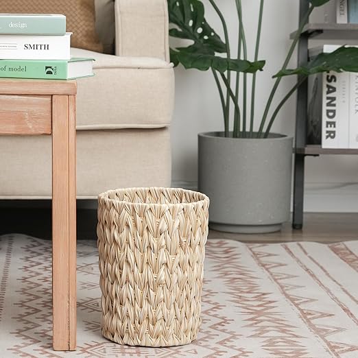 GRANNY SAYS Small Wicker Trash Can, 2 Gallon Bathroom Waste Basket, Small Bathroom Garbage Can, Plastic Trash Basket for Decor, Round Wastebaskets for Office, Bedroom, Cabinet