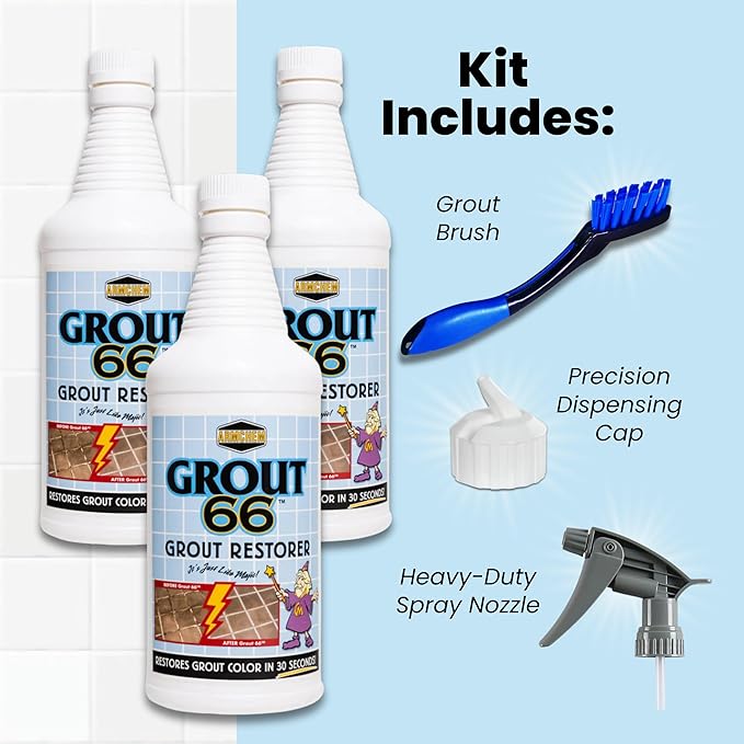 Armchem Grout66: Grout and Tile Cleaner with Low-Odor, Non-Fuming Formula Ideal for Heavy-Duty Cleaning, Quick Touch-Ups, and Tile Maintenance. This Three Quarts Kit ensures Effortless Cleaning.