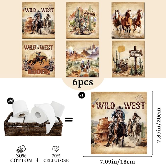 Western Cowboy Swedish Dishcloths for Kitchen, 6 Pcs Reusable Horses Swedish Dish Cloths, Absorbent Sponge Cleaning Dish Cloths for Farmhouse Kitchen Cooking Home Decoration Housewarming Gifts