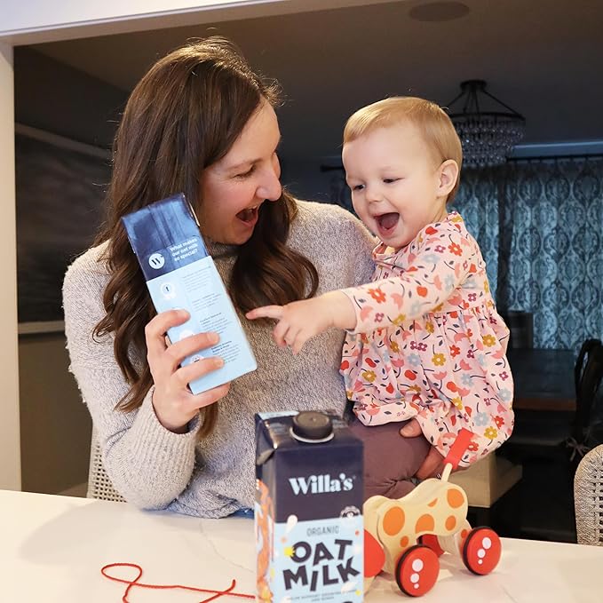 Willa's Organic Kid's Oat Milk Unsweetened with 8g Protein & 240g Calcium, Plant-Based Milk for Kids, Dairy-Free, Low Sugar, 2g Fiber – 32 oz, 6 Pack
