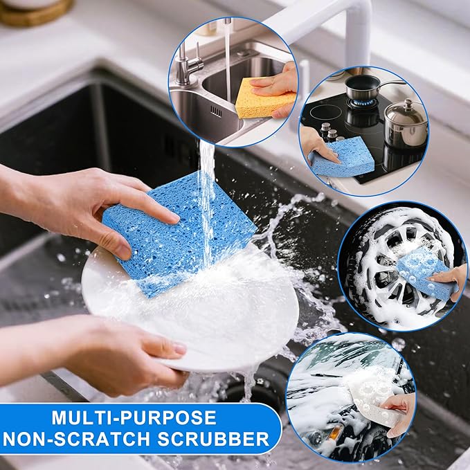 Extra Large Dish Sponges Kitchen for Cleaning, Natural Cellulose Sponges Reusable and Biodegradable, Non Scratch Sponge for Dishes Household Use (3-Pack)