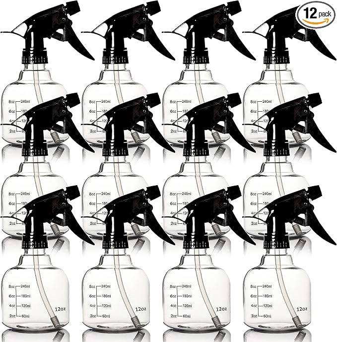 Youngever 12 Pack Empty Plastic Spray Bottles, Spray Bottles for Hair and Cleaning Solutions (8 Ounce)