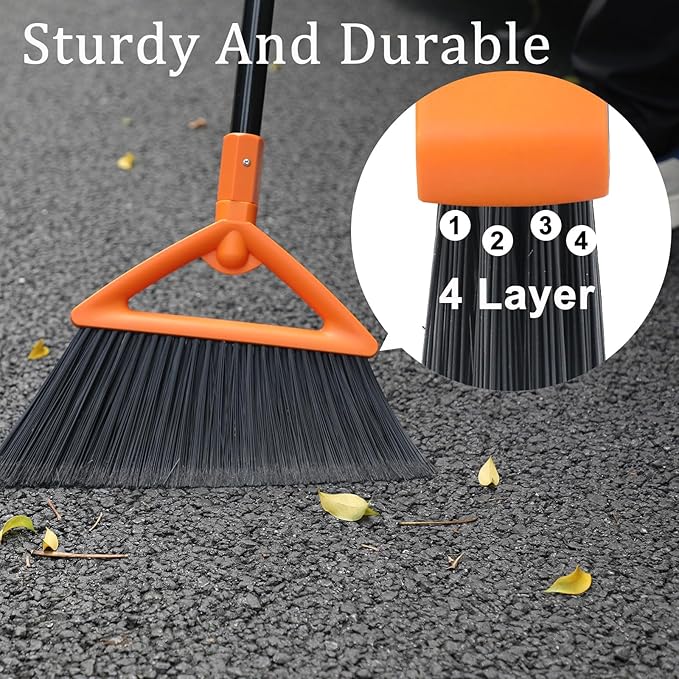 SZJYHQY Outdoor Indoor Broom, Brooms for Sweeeping Indoor, Heavy-Duty Kitchen Broom with Long Pole, Angle Broom Orange for Garages Restaurant Courtyard Office Slidewalk Lobby Sweep Dust