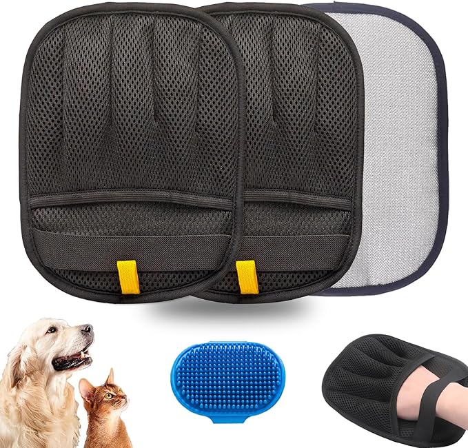 Orebog 2PCS Pet Hair Remover, Electrostatic Pet Hair Removal Gloves, Reusable Cat & Dog Hair Remover for Couch, Furniture, Carpet, Curtain, Upgraded Animal Fur Removal Tool, Cat Grooming Gloves