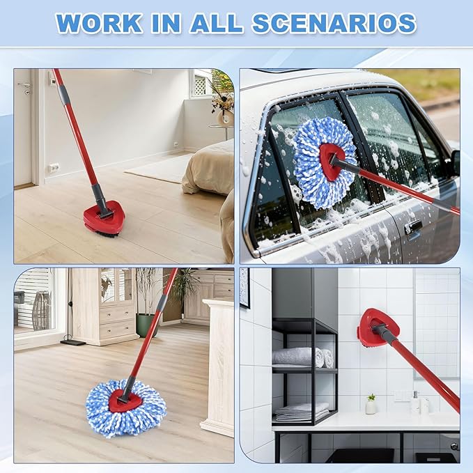 Mop Heads Replacements for O Ceda,Mop Replace Head for Ocedar Rinseclean 2 Tank,Microfiber Mop Refills,Include 3 Spin Mop Replacement Head 1 Scrub Brush 1 Mop Base Machine Washable & Easy to Replace
