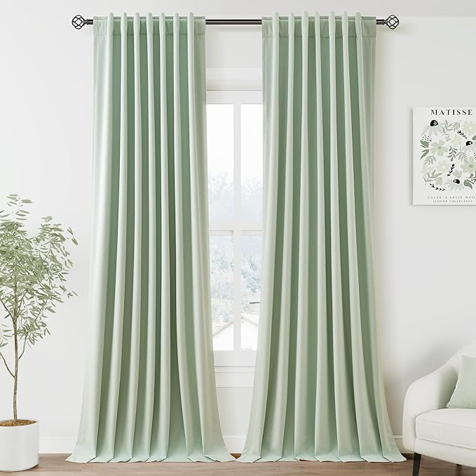 Aqua Green Linen Blackout Curtains 120 Inches Long Back Tab Rod Pocket Thermal Insulated Noise Reducing High Ceiling to Floor 10FT 2 Panels Set for Living Room Elegant Modern Curtains Drapes 52x120