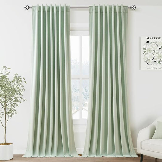 Aqua Green Linen Curtains 102 Inches Long Back Tab Rod Pocket Flax Linen Drapes Sound Absorbing Blackout 2 Panels Set Thermal Insulated for Dining Room Modern Urban Curtains Drapes 52x102