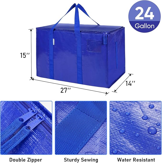 TICONN 8 Pack Extra Large Moving Bags with Zippers & Carrying Handles, Heavy-Duty Storage Tote Moving Boxes for Space Saving