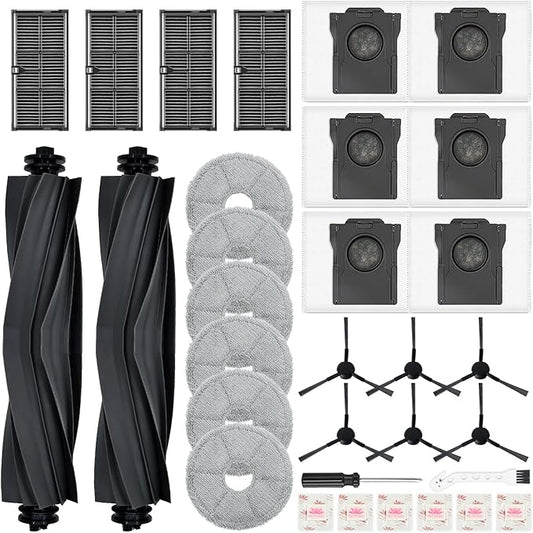 32 Count Replacement Parts for Dreame L10s Ultra Gen 2/L10s Pro Ultra Heat/X30 Ultra & Mova E30 Ultra, 2 Main Brushes, 4 Filters, 6 Mop Pads & Dust Bags & Scented Tablets & Side Brushes