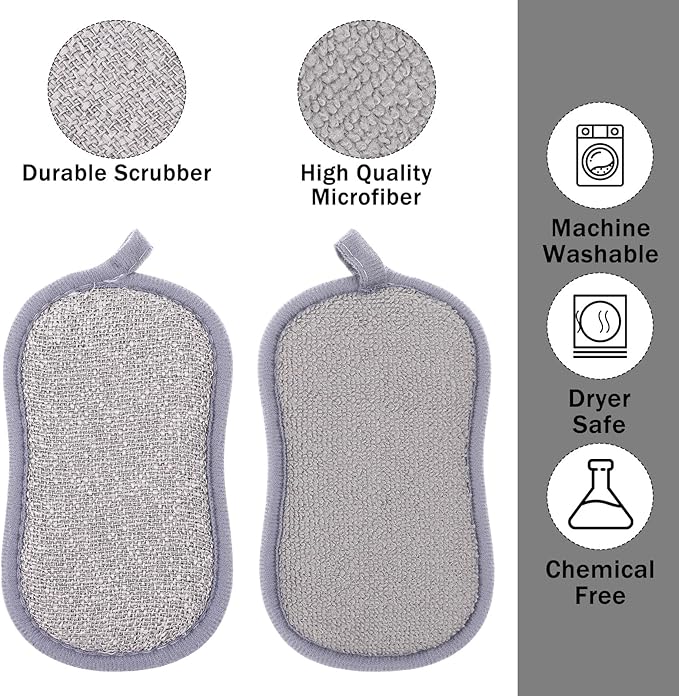 28 Pack Multi Purpose Kitchen Scrub Sponges, Non Scratch Reusable Dual Sided Microfiber Dish Sponge for Cleaning Pots Pans Dishes