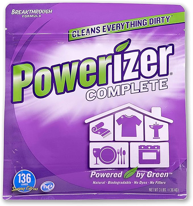 Powerizer Complete Laundry Powder Detergent & Multipurpose Cleaner | 3 lb Detergent | 136 Scoops | Plant-Based Concentrated Laundry Soap & Dishwasher Detergent Powder