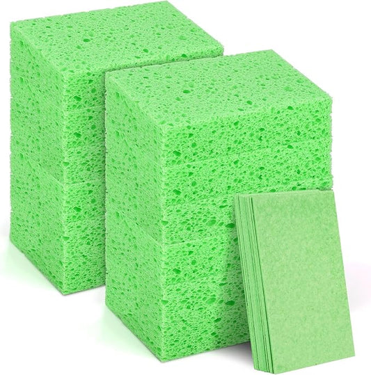 12 PCS Dish Sponges Kitchen, Non Scratch Cleaning Sponge for Non Stick Cookware, Natural Compressed Cellulose Wash Scrub for Household Bathroom, Soft Washing Scrubbers (Green)