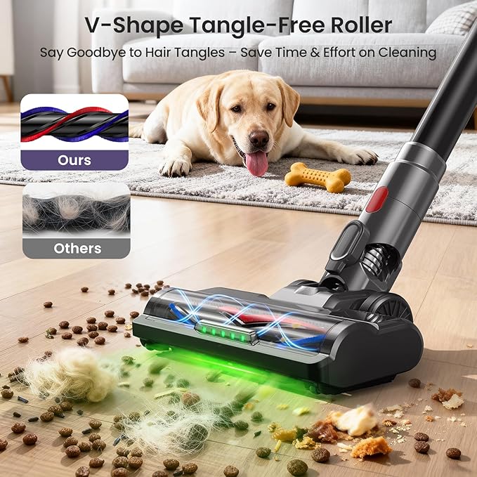 Xlife Cordless Vacuum Cleaner 45KPa 550W for Pet Hair & Multi-Surface Greenlight Reveal Dust 7-Stage HEPA Filter Long Runtime Anti-Tangle Roller Adjustable Stick Lightweight (P2)