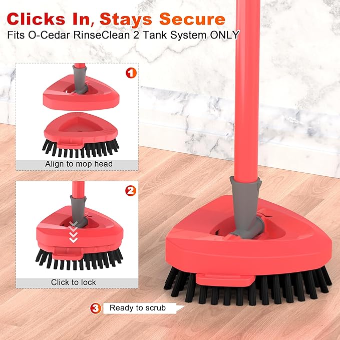 Upgraded Scrubber Mop Head for Ocedar Mop RinseClean 2 Tank System, Outward-Angled Full Bristles Scrub Brush Head Better Reach Corners & Edges, Kitchen Bathroom Floor Cleaning Brush - 2 Pack