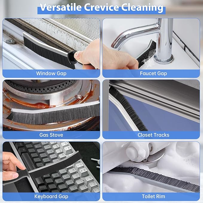 PUFTEM Crevice Cleaning Brush, Hard Bristle Multifunctional Cleaning Brush Tool, Gap Scrub Brush, Cleaning Tools for Narrow Gaps, Grout, Tile Seams, Window Tracks, Car Vents, 3PCS (3)