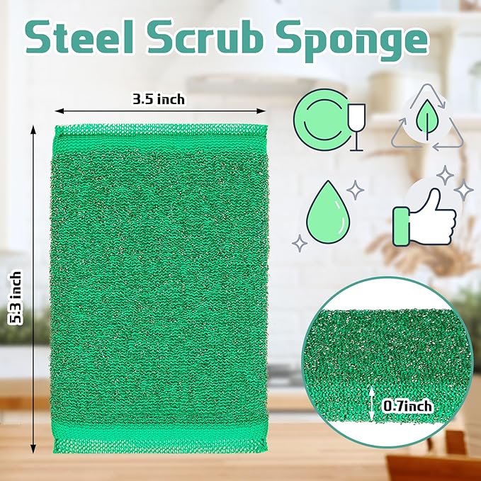 Thyle 24 Pack Steel Scrub Sponges for Dishes Non Scratch Scouring Sponge Multi Use Metal Scrubber Heavy Duty Dish Wash Kitchen Sponge for Pot Dish Washing Hard Surface Cleaning Tools (Vibrant Color)