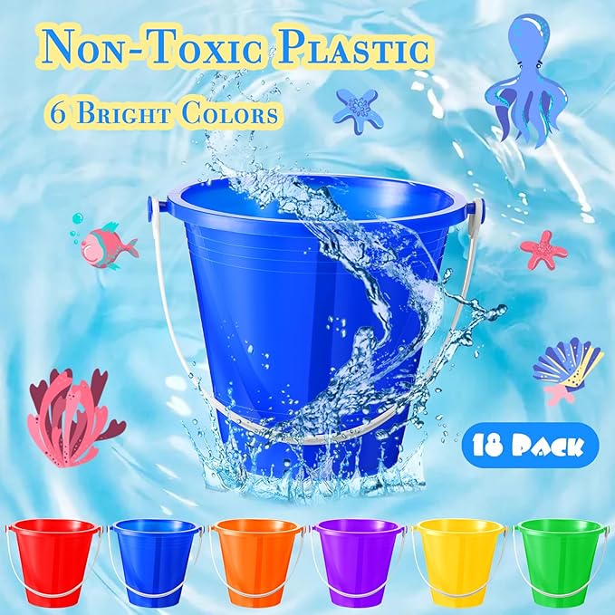 Sratte 48 Sets 4.7" Sand Buckets and Shovels Bulk Summer Beach Bucket Pack Plastic Beach Pails Sand Toys for Summer Pool Party Favors