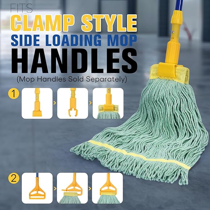 Matthew Cleaning Commercial Mop Head Replacement, 5 Inch Wide Headband, Looped End Cotton Blend String Wet Mops for Floor Cleaning, 24 oz Large, 1-Pack Green