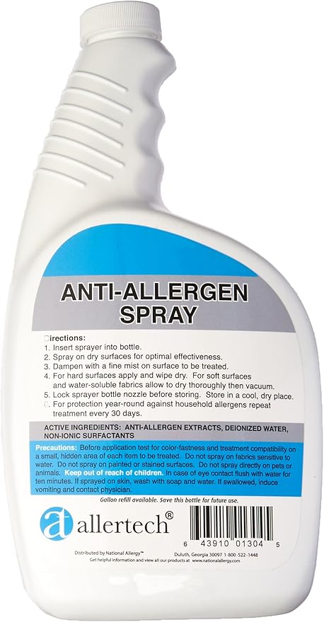 Allertech® Anti-Allergen Spray, 32 oz Bottle - Neutralizing Solution for Fabrics, Carpets, Bedding, Upholstery & Surfaces - Plant & Mineral Ingredients, Clear & Stain-Free, Safe Around Pets