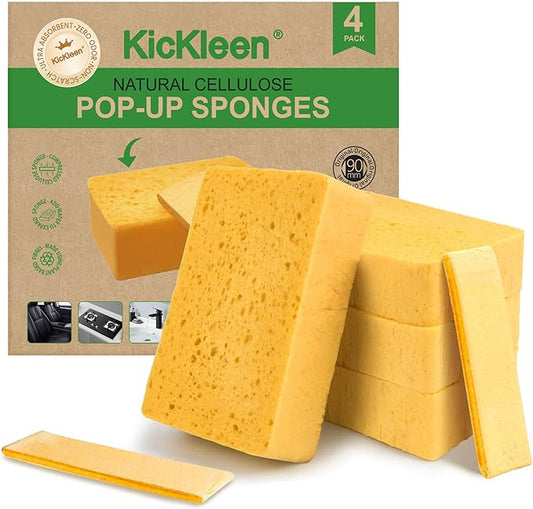 4 Pack Compostable Thicker Pop-Up Sponges - Expanding, Non-Scratch, Plant-Based Dish Cellulose Sponges Car Wash Sponge