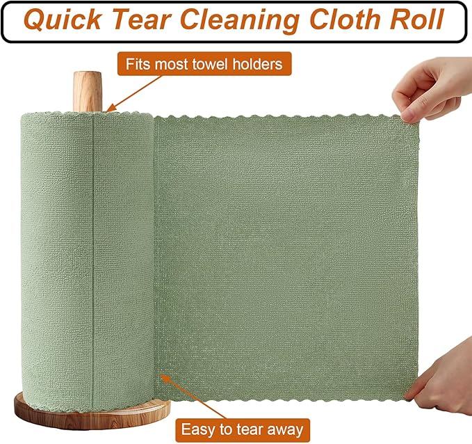 Tigona 80 Pack Microfiber Cleaning Cloth Roll,Lint Free Rags & Tear Away Reusable Towels Washable Scratch,Ultra Absorbent Dish Rags(12" x 12") for Car Kitchen Home Garage-Green