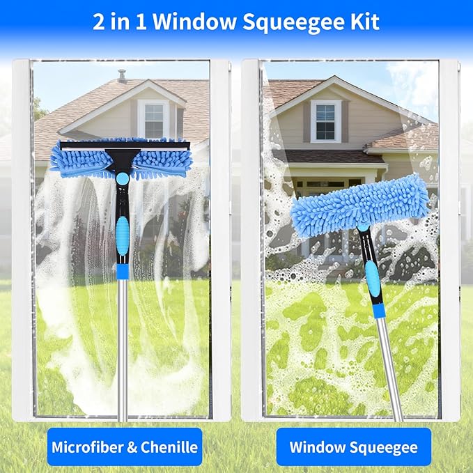TIMIVO 152'' Window Cleaning Kit, 2 in 1 Window Squeegee with Extension Poles, Window Cleaner Tools for Indoor/Outdoor High Window, Car, Glass