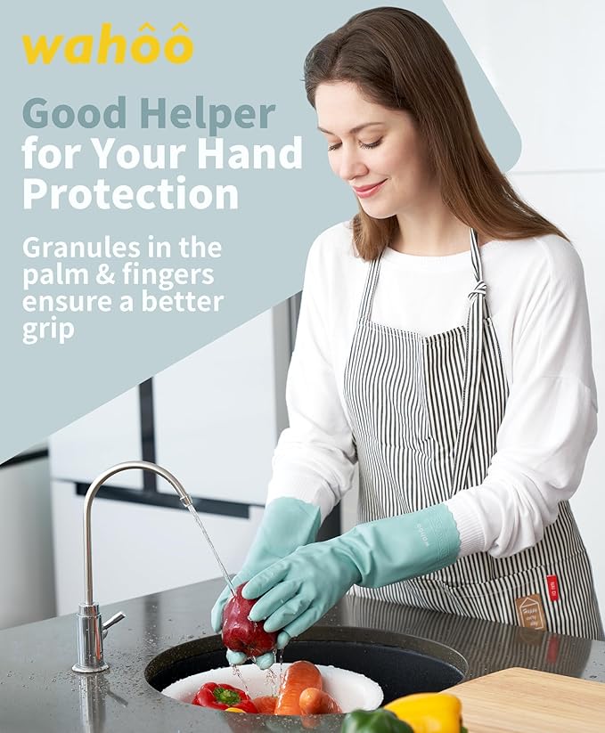 LANON wahoo Skin-Friendly Cleaning Gloves, Unlined Dishwashing Rubber Gloves, Kitchen, Non-Slip, Surf Spray, Large