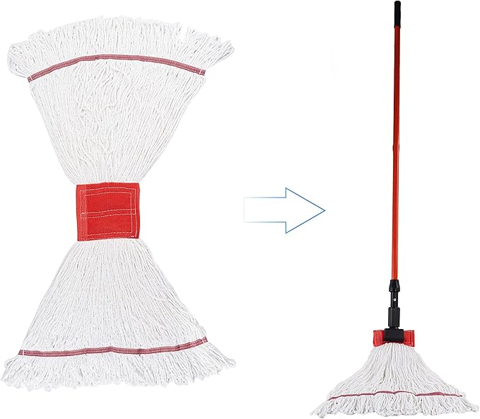 Matthew Cleaning Microfiber String Mop Heavy Duty Commercial Wet Mop Head Replacement,Excellent Absorbency,Premium Launderability,Reusable for Home,Commercial and Industrial Use(White,6Pack)