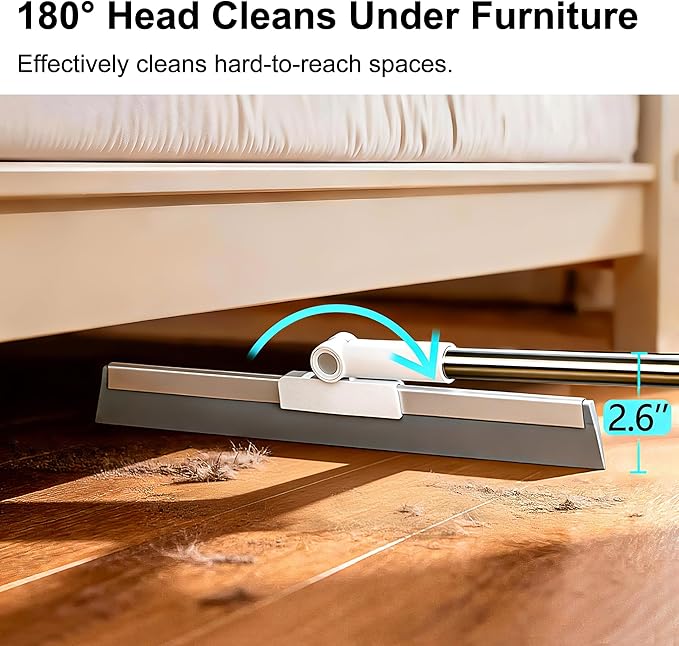 Purexa Professional Air Broom for Water & Pet Hair Removal, Floor Squeegee for Tile, Hardwood & Under-Furniture Cleaning with 51″-58″ Telescoping Handle & 180° Rotating Head