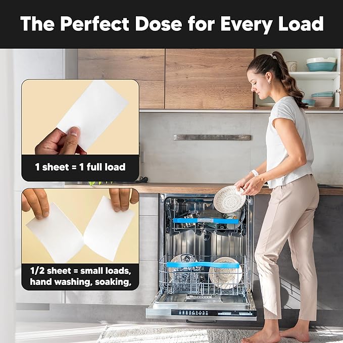 Lucent Globe Dishwasher Dishwashing Detergent Sheets, Dish Soap & Dishwashing Tablets Alternative. Plant-Based, Eco-Friendly, Fully Biodegradable, Lemon Scent & Plastic Free Packaging (64 Sheets)