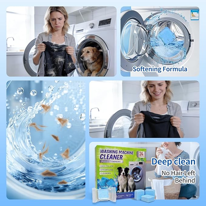 Ultra-Powerful Washing Machine Cleaner Tablets-24 Packs, Deep Cleaning Tablets for Front Loader, Top Load & HE Washers,Formulated for Pet Owners,1 Year Supply