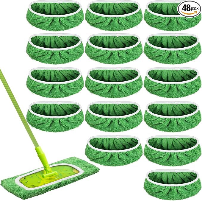 Nuogo 48 Pack Reusable Wet Mop Pads Refills Compatible with Swiffer Sweeper Mops Household Cleaning Tools Washable Mop Pads for Wet & Dry Use