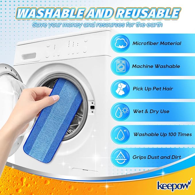 KEEPOW Microfiber Cleaning Pad, Mop Replacement Pads for Hardwood Floor Cleaner, 18 Inch, Washable & Reusable Spray Refills for Hard Surface Laminate Wood (4 Pack)