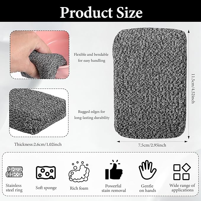 Heavy Duty Kitchen Sponge - Lasts 20x Longer, Non Scratch & Heat Resistant Forever Sponge for Non-Stick Cookware, Cut Resistant Versatile Cleaning Supplies for Home Bathroom (2 Pack, Grey)