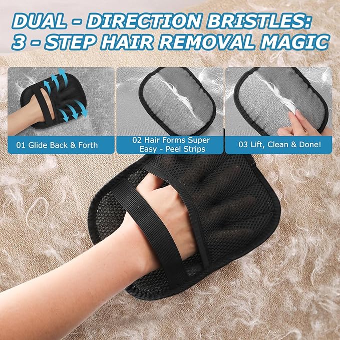 GASRONS 2Pcs Magic Brush Pet Hair Remover, Five-Finger Electrostatic Cat & Dog Hair Removal Gloves for Furniture, Couch, Carpet, Bedding, Reusable Cleaning and Grooming Mitts