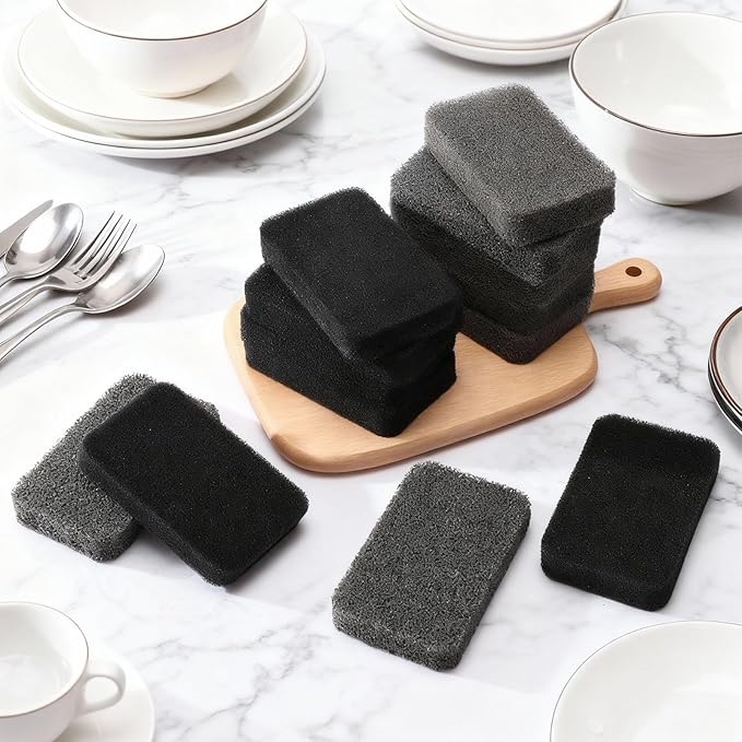 Tioncy 20 Pcs Silicone Kitchen Scrubbing Sponges Bulk Heavy Duty Durable Cleaning Dish Sponges, Non-Scratch, Odor-Free, Multipurpose for Dishes Nonstick Pots Cookware Countertops Bathroom Black Gray