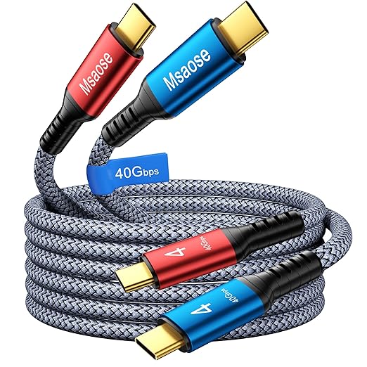 Msaose Braided Thunderbolt 4 Cable 4 FT 2 Pack Compatible, 40Gbps, 240W PD, 8K@60Hz / 4K@144Hz, Dual 4K for Mac mini M4 / M4 Pro, iPhone 17, MacBook Pro/Air, SSD, Docking, eGPU, XPS, USB4