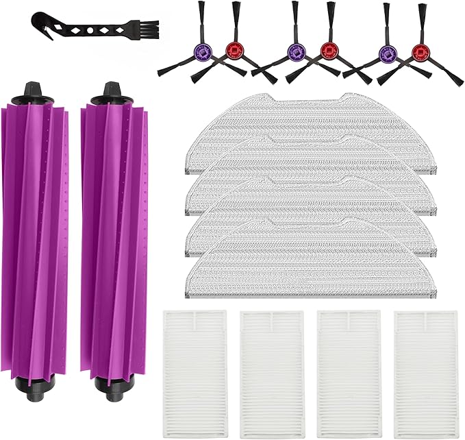 Replacement Accessories for Robot Vacuum,1Rubber Main Brush,4Mop Pads,2Filters,4Side Brush;2Rubber Main Brush,4Mop Pads,4Filters,6Side Brush. (17, E20)