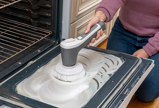 Teko Power Scrubber - Ultimate Bathroom Kitchen & Shower Brush Scrubber with Long Handle, for Bathtub, Tile, Floor & Grout, Tub Scrubber, Automatic Shower Cleaner, Graphite