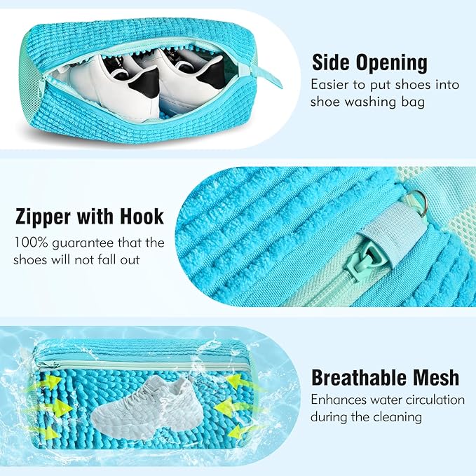 Shoe Washing Machine Bag Upgrade Version Laundry Shoe Bag for Washer and Dryer 100% Safe and Easy Shoe Cleaning 1 Pair (Blue, One Size)