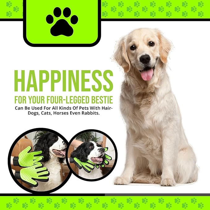 HappiTails Pet Grooming Gloves – 1 Pair – Deshedding & Bath Massage Mitts for Dogs & Cats – Choose from 5 Colors – Adjustable, Reusable & Easy to Clean (Lime Green)
