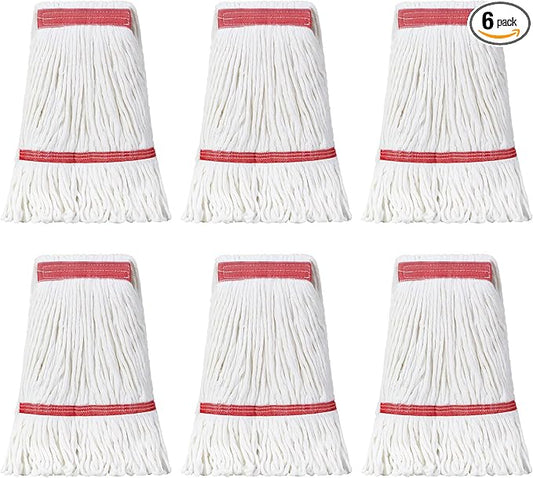 Eccliy 6 Pack Heavy Loop End Cotton String Mop Head Heavy Duty Mop Head Commercial Refills Replacement Bulk for Home Industrial Commercial Floor Cleaning (White,Red)